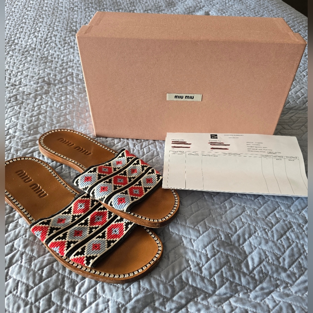 Miu Miu Ikat Sandals Slides 38.5 8.5 WITH Original Box And RECIEPT